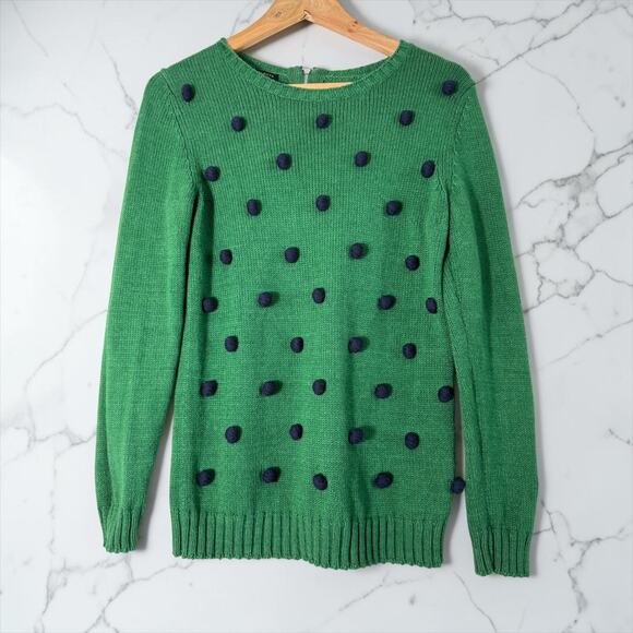 Talbots Sweaters - Talbots Women's Pom-Pom Knit Crewneck Sweater Size S Green Navy Blue Baubles